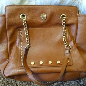Anne Klein camel and gold shoulder bag